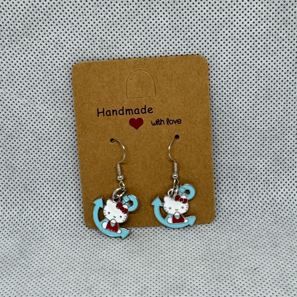 Handmade Anchor Hello Kitty Earrings